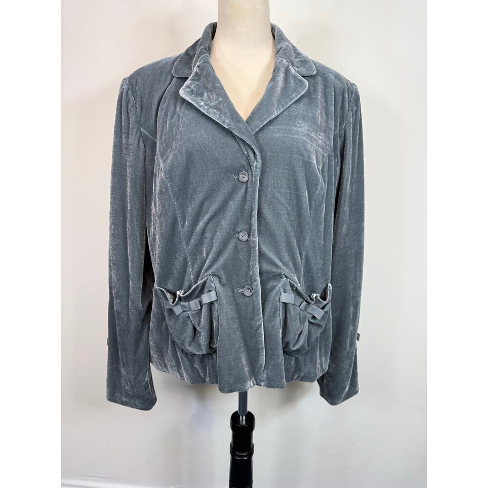 Midnight Velvet Silver Statement Jacket with Bow Details Size XL Soft Glam